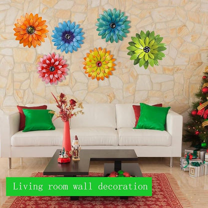Outdoor Metal Wall Art Decor, 2 Pack 8 Inch Sunflower Wall Decorations, Hanging Outdoor wall Decor, Handmade Metal Flowers for Outdoor Outside Indoor Decor, Lake Blue+ Green