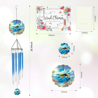 Sea Turtle Wind Chimes for Outside with Wind Spinner, Outdoor Garden Patio Yard Porch Hanging Decor, Turtle Wind Chime with Colorful Gift Box, Birthday Housewarming Gifts for Women Mom