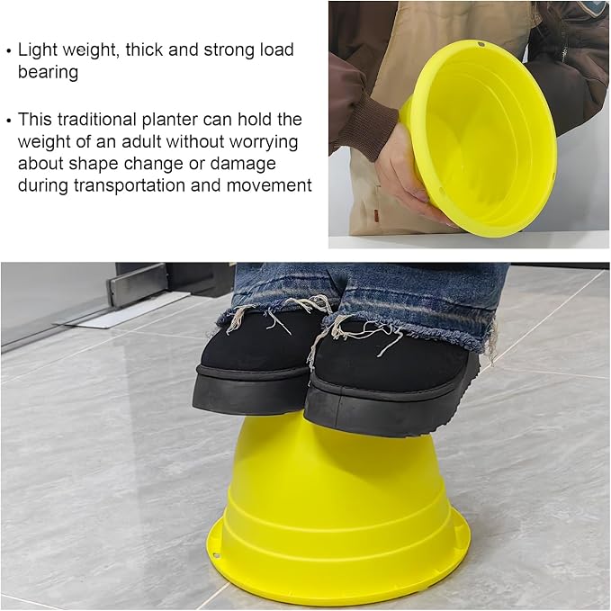 RooTrimmer 10 Inch Plant Pots Set of 5,Lightweight Plastic Planters with Drainage Holes & Plugs,Durable Plant Containers for Indoor Outdoor Houseplants,Flowers,Patio & Garden(Yellow)
