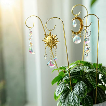 6PCS Small Trellis with Crystal Sun Catchers for Mini Potted Plants Gifts | Sun & Moon Styles,13.5'' Fairy Garden Plant Stakes Suncatchers,Indoor Plant Accessories Decor,Gift for Gardening Enthusiasts