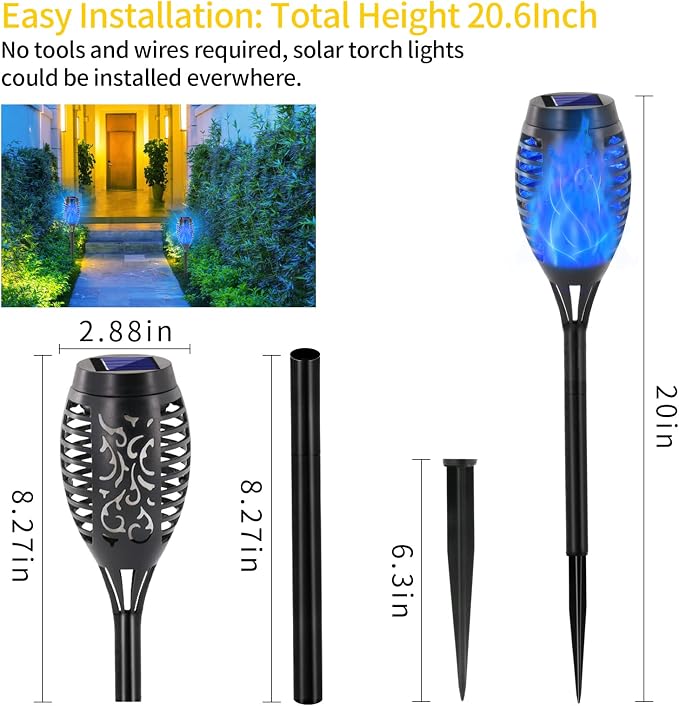 EOYIZW Solar Lights Outdoor, 8 Pack Blue Solar Torch Light with Flickering Flame, 12 LED Torches for Outside Lights Waterproof Landscape Decoration Outdoor for Garden Yard Patio