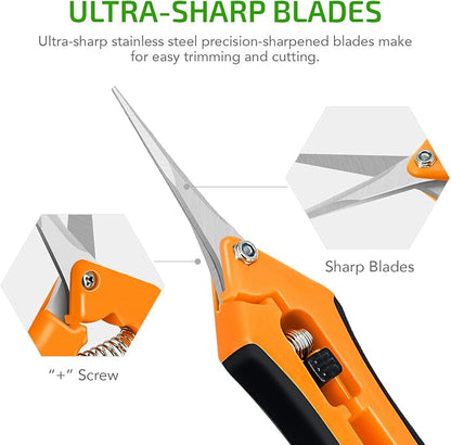 iPower GLPRNR6OR 6.5 Inch Gardening Pruning Shears Hand Scissors with Straight Stainless Steel Blades for Trimming Herbs, Plants, Hydroponic, 1-Pack, Orange