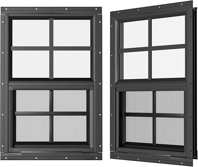 2 Pack Shed Windows 24" W x 36" H Flush Mount, Black Household Windows for Playhouses, Barns, Chicken Coop