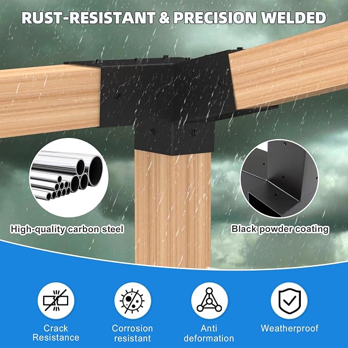 15° Pergola Brackets 75° Corner Bracket with Post Base, pergola kit for 4x4'' (Actual: 3.64x3.64''), Pergola Bracket Kit 4x4 Powder-Coated, Wooden Beams Lumber Gazebos Patio Pergola Lean to Porch Roof