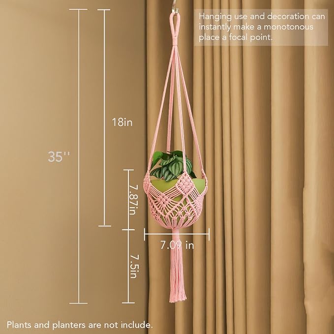 Hanging Planter with Patterns,2Packs Macrame Plant Hangers Indoor Macrame for up to 8 inch Pot Crochet Boho Plant Hanger Holder for Indoor Outdoor with 2S Shaped Stainless Steel Hooks (Pearl Pink)