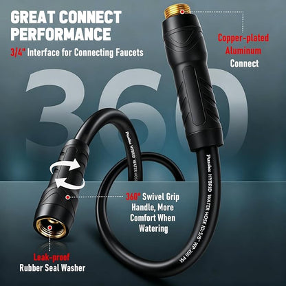 Short Garden Hose 15ft x 5/8", NON-EXPANDABLE Heavy Duty Premium Flexible Water Hose, No Kink, Leakproof, Lightweight Hybrid Hose with Male to Female Fittings for Household、Backyard