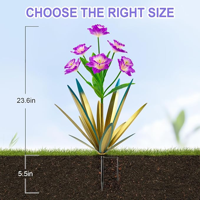 Homight Metal Agave Plant Outdoor Decoration Outdoor Garden Decoration Daffodils Flowers Mexican Yard Art Daffodils Flowers Decorative Garden Gift (3 Big Purple Daffodil)