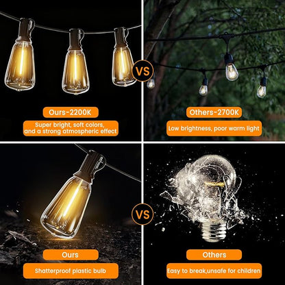 LED Outdoor String Lights 400ft Shatterproof Patio Lights with 212 Waterproof ST38 Vintage Bulbs(12 Spare), Dimmable Outside Hanging String Lights for Backyard Porch Balcony Party, Warm White