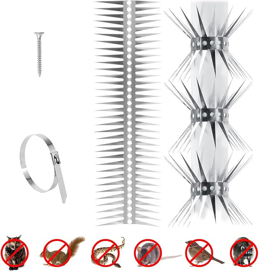 Bird Spikes - Stainless Steel Fence Spikes for Pigeons, Raccoons, Snakes - Deterrent Defender (250inch)