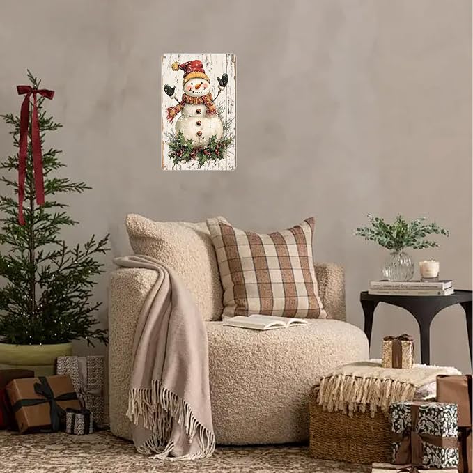 Tin Signs Snowman Metal Signs Winter Aluminum Sign for Home Cafe Bar Yard Office Kitchen Farmhouse Wall Decor 12×8 Inch