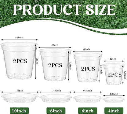 Baderke 8 Pack Clear Nursery Pot Plastic Nursery Pot Large Plant with Drainage Holes for Root Health Indoor Outdoor (Multiple Sizes)