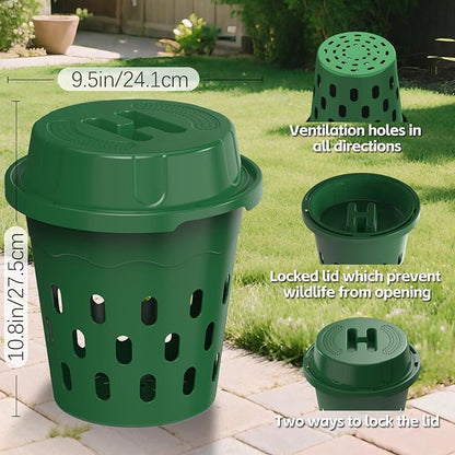 4-Pack Inground Worm Composter, 8L Outdoor Worm Farm, Worm Compost Bin for Garden Beds & Home Use, Vermicomposting Bin for Recycling Food Waste (9.5x9.5x10.8Inch), Green