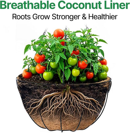 AMAGABELI GARDEN & HOME 4 Pack 15 Inch Metal Plant Hanging Baskets Planter Flower Pots Outdoor Indoor Wire Hanging Basket for Vegetable with Coco Fiber Liners for Garden Home Porch Decor
