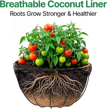 AMAGABELI GARDEN & HOME 4 Pack 12 Inch Metal Plant Hanging Baskets Planter Flower Pots Outdoor Indoor Wire Hanging Basket for Vegetable with Coco Fiber Liners for Garden Home Porch Decor