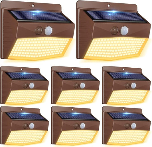 Peasur Solar Outdoor Lights, [8 Packs] Motion Sensor Security Lights with 3 Lighting Modes Wall Lights Waterproof Solar Powered Lights for Garden Yard,Brown White