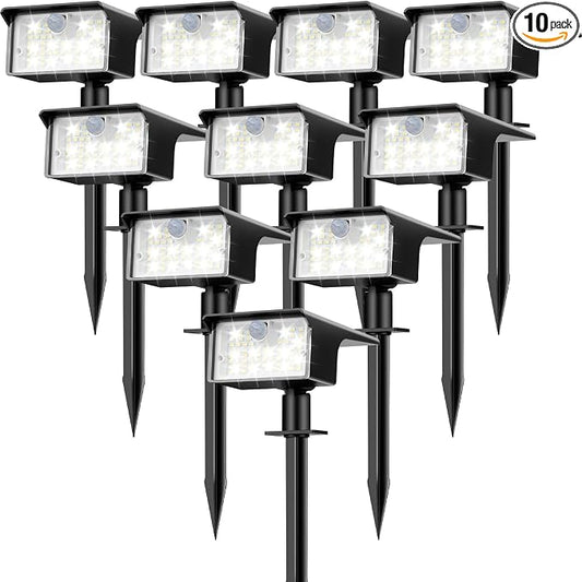 nipify 10 Pack 62 LED Solar Spot Lights Outdoor Motion Sensor with 3 Modes | 2-in-1, Auto ON/OFF, Solar Powered, Waterproof Landscape Spotlights for Outside Yard Wall Garden, Cool White