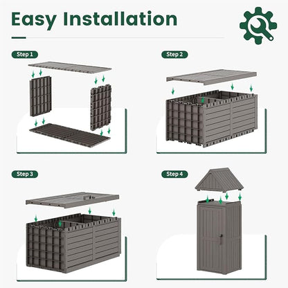 Bifanuo Deck Box Storage Shed Outdoor Storage Cabinet, Vertical Waterproof Resin Material Plastic Shed with Removable Shelves, 12 Hooks and Lock Ring for Garden, Pool and Patio (Classic Grey)