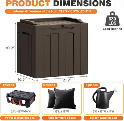 32 Gallon Deck Box Outdoor Indoor Waterproof Storage Box for Patio Furniture, Pool Accessories, Garden Tools, and Cushion Storage, Brown