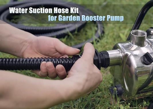 FLUENTPOWER 13FT x 1" Suction Hose Kit with Check Valve, Corrugated Pipe 13ft Long, Water Intake Hose Set, Aspiration Hose for Shallow Well Sprinkler Garden Booster Pump with 1” Female Inlet