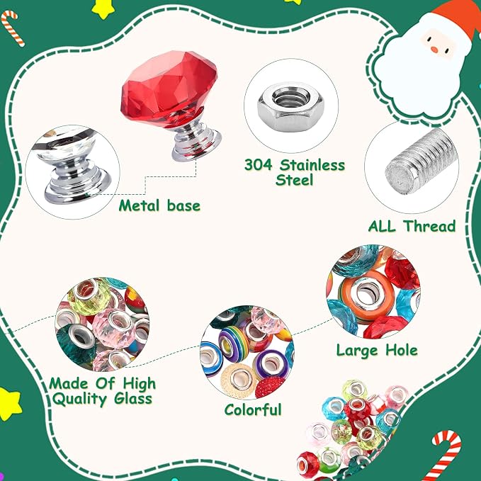 110 Pcs Beaded Garden Stake, DIY Fairy Wand Beaded Decorative Garden Stake Kit with 12IN Threaded Rod Crystal Stopper Top Large Holes Beads Christmas Decoration Pendants Outdoor Fairy Garden kit