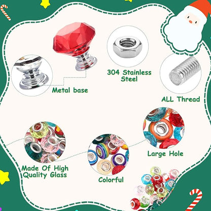 110 Pcs Beaded Garden Stake, DIY Fairy Wand Beaded Decorative Garden Stake Kit with 12IN Threaded Rod Crystal Stopper Top Large Holes Beads Christmas Decoration Pendants Outdoor Fairy Garden kit