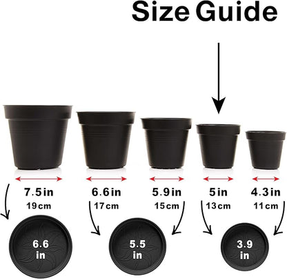 Mintra Garden Pots, 4 Pack Bulk Plastic Plant Pots with Drainage Tray, Round Indoor & Outdoor Decorative Planters with Drain Holes for Flowers, Herbs & Plants, 13cm Diameter – Purple, 5 in