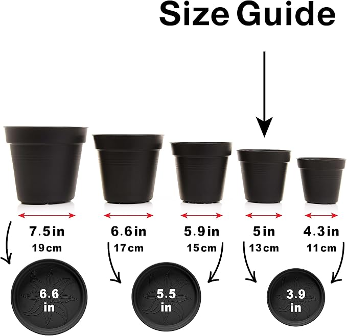 Mintra Garden Pots, 4 Pack Bulk Plastic Plant Pots with Drainage Tray, Round Indoor & Outdoor Decorative Planters with Drain Holes for Flowers, Herbs & Plants, 13cm Diameter – Yellow, 5 in