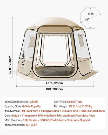 VEVOR Pop up Sports Tent, 8 Sizes Optional Clear Bubble Tent for 1-6 Person, Waterproof Outdoor Pod with Floor Mat & Top Cover, Garden Igloo Dome Tents Camping Shelter for Sports Watching