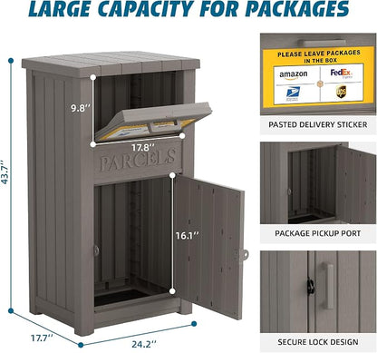 LHBGO Package Delivery Box with Sign, Lockable & Weatherproof Anti-Theft Parcel Delivery Box for Porch, Curbside, Patio,Gray