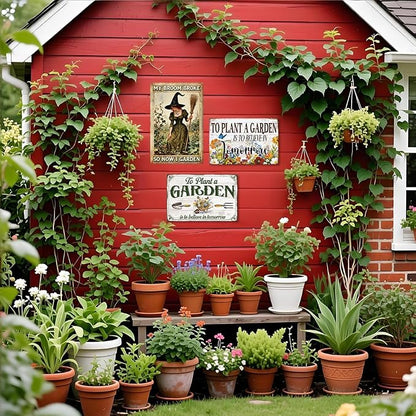 Vintage Outdoor Garden Witch Metal Tin Sign My Broom Broke So Now I Garden Wall Art for Outdoor Backyard Greenhouse Wall Decor