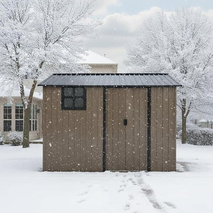 8x6 FT Outdoor Storage Shed,Galvanized Steel Heavy Duty Metal Tool Shed with Window & Vents,Sliding Door,Weatherproof Utility Shed for Backyard Patio Lawn,Brown
