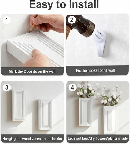 Wooden Wall Planter Vase,2 Pack Hanging Planter for Indoor Fake Plants Modern Boho Farmhouse Wall Art Decor for Home Indoor Kitchen Modern Farmhouse Bathroom Living Room Dining Room(White)
