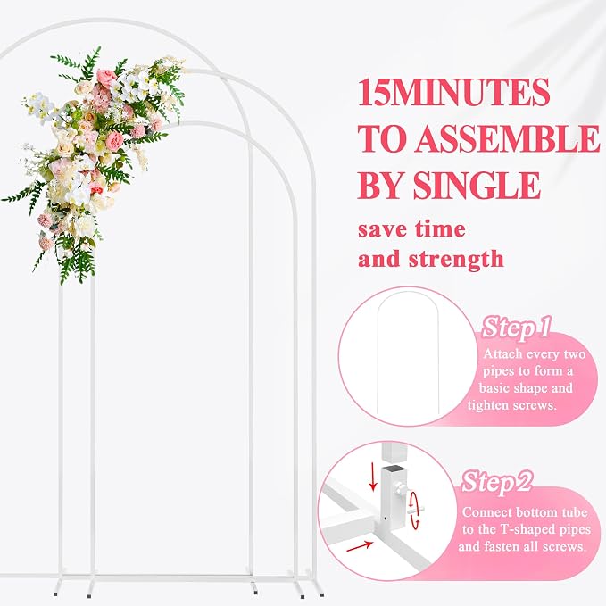 Wokceer Wedding Arch Backdrop Stand 7.2FT, 6.6FT, 6FT Set of 3 White Metal Wedding Arch Stand for Wedding Ceremony Baby Shower Birthday Party Garden Floral Balloon Arch Decoration