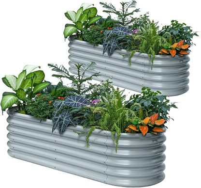 2-Pack Galvanized Raised Garden Bed 6x2x1.5 ft, 17" Tall Metal Planter Box Outdoor for Vegetable, Above Ground Raised Bed Kit for Gardening, Durable Zn-Al-Mg Coated Flower Bed - Brooklyn Grey