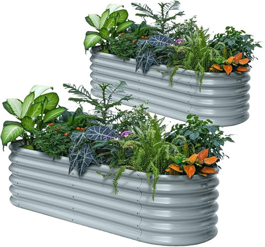 2-Pack Galvanized Raised Garden Bed 6x2x1.5 ft, 17" Tall Metal Planter Box Outdoor for Vegetable, Above Ground Raised Bed Kit for Gardening, Durable Zn-Al-Mg Coated Flower Bed - Brooklyn Grey