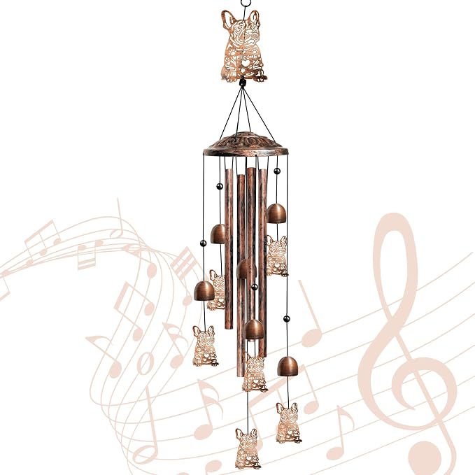 36" French Bulldog Wind Chimes Outdoor Dog Gifts for Women/Men/Mom/Grandma Birthday Gifts Memorial Gift Metal WindChimes for Outside/Indoors, Home, Lawn, Porch, Patio, Garden Decor, Yard Decorations