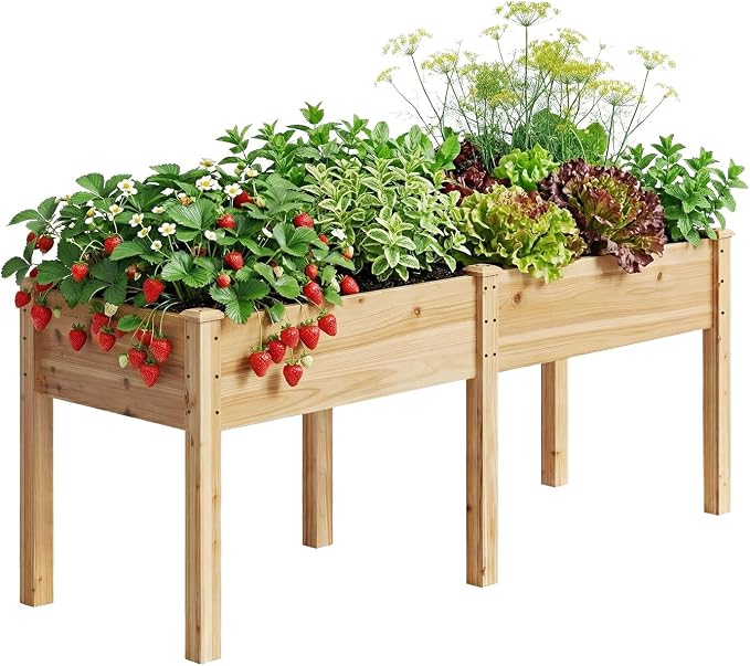 Garvee 72" x 26" Wooden Raised Garden Bed with Legs | Elevated Reinforced Planter Box for Outdoor Backyard/Patio/Balcony Vegetables, Herbs, Gardener w/Divider Panel, Natural