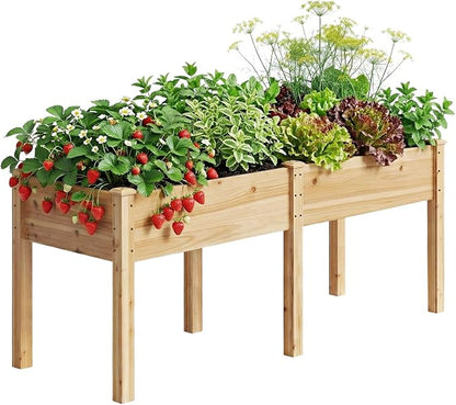 Garvee 72" x 26" Wooden Raised Garden Bed with Legs | Elevated Reinforced Planter Box for Outdoor Backyard/Patio/Balcony Vegetables, Herbs, Gardener w/Divider Panel, Natural