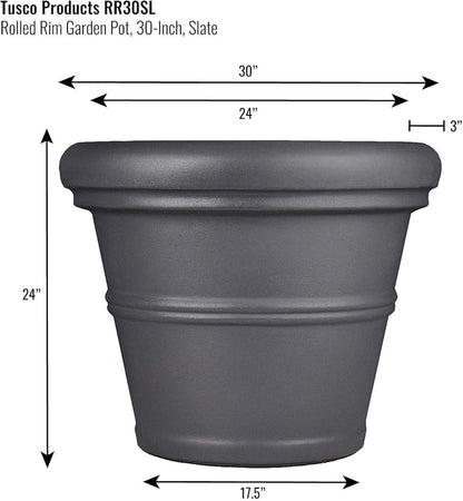 Tusco Products Rolled Rim Garden Planter, 30-inch, Slate