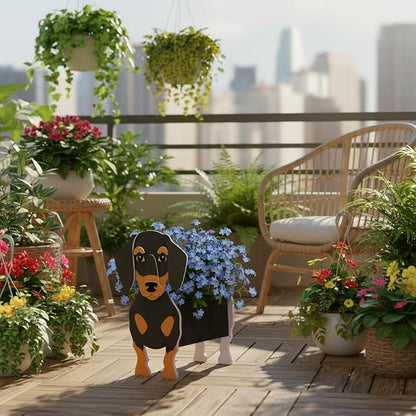 Dachshund Dog Planter Pots, 9.45 x 7.5 x 13.39 Inches | Dog Flower Pot, Cute Animal Shaped Plant Pot, Gifts for Women & Pet Lovers, Indoor Outdoor Garden Home Office Decor