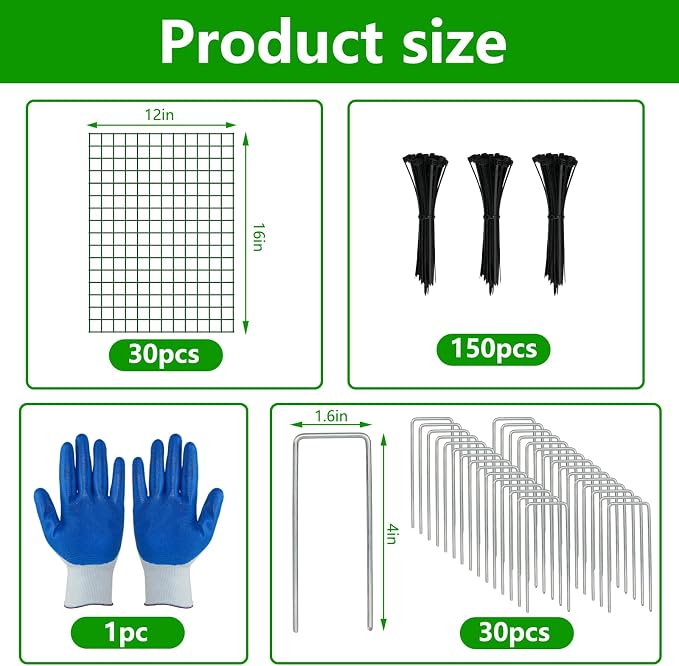 10 Pack Plant Protectors from Animals, 12''x16'' Metal Plant Cages for Outdoor Plants, Garden Plant Protector with Stakes & Zip Ties, Keep Rabbits Squirrels Out, Plant Cage for Flowers Vegetables
