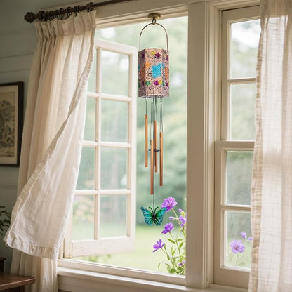 Butterfly Solar Light Wind Chimes for Outside, Hanging Memorial Wind Chimes Gifts for Mother’s Day Women Mom Grandma Sister
