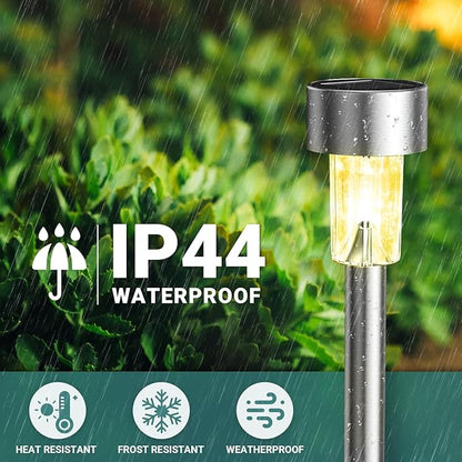 GIGALUMI Solar Garden Lights Outdoor, 12 Pack 6-Color, IP65 Waterproof Decorative Pathway Lights, Stainless Steel LED Landscape Lighting for Yard, Lawn, Walkway