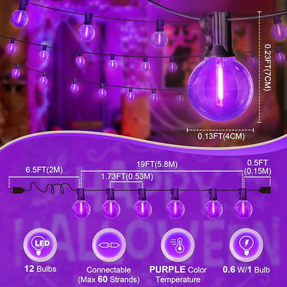 LAMPHOME LED Outdoor String Light, 26Feet Patio Lights with 12+1 Edison Shatterproof Bulbs(1Spare), UL Waterproof Outside Lights connectable Dimmable for Backyard Porch Decor,Purple