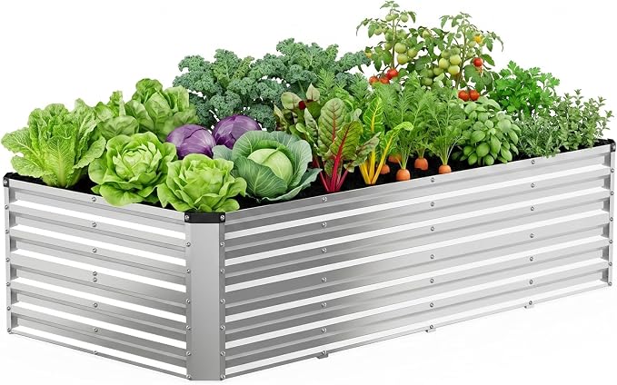 DUMOS Galvanized Raised Garden Bed Outdoor, 8x4x2ft Raised Metal Planter Box, Rust-Resistant Steel Garden Planter, Rectangular Gardening Flower Bed for Vegetables Flowers Herbs, Open Bottom