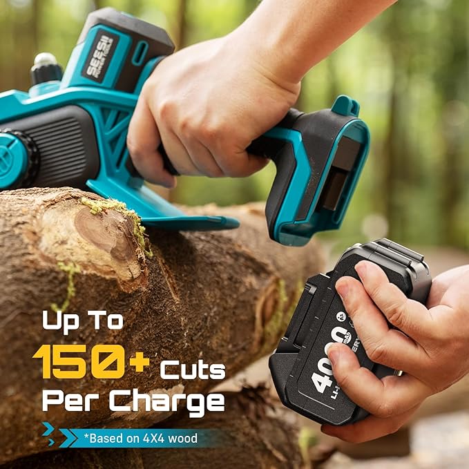SEESII Flagship 8-Inch Cordless Mini Chainsaw, Upgraded Brushless Motor | Electric Chainsaw with 2×4000mAh Batteries, Tool-Free Chain Tension & Oiler, Handheld Saw for Fast Tree Branch Cutting