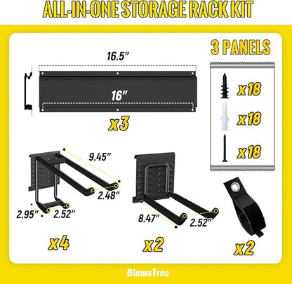 Garage Tool Organizer Wall Mount, 48" Heavy-Duty Metal Wall Organizer, 3 Rails with 6 Adjustable Hooks, Garden Storage Rack for Organization Sturdy Tool Hanging Holder for Shovel Shed Yard