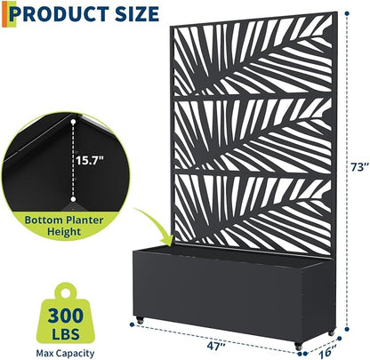 GarveeLife Metal Planter Box with Trellis and Wheels, 71"x47"x16" Raised Garden Bed for Climbing Plants, Vegetables, Vines, Privacy Planters for Patio with Drainage Holes, 15.7" Deep Planting Bed