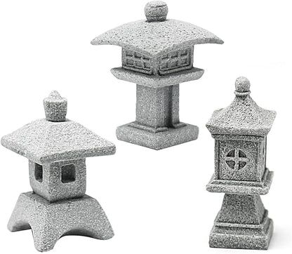 Saihisday 3pcs Miniature Pagoda Statues Japanese Style Pagoda Lantern Asian Decor Square Chinese Pagoda Statue for Zen Garden Indoor Outdoor Decor Micro Rockery Landscape Kit