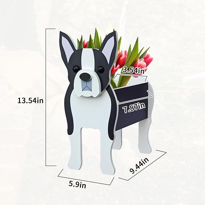 Boston Terrier Dog Planter, Cute Animal Shape Flower Planters, Plant Pots for Indoor/Outdoor Garden Decor, Unique Gifts/Souvenirs for Pet Lovers
